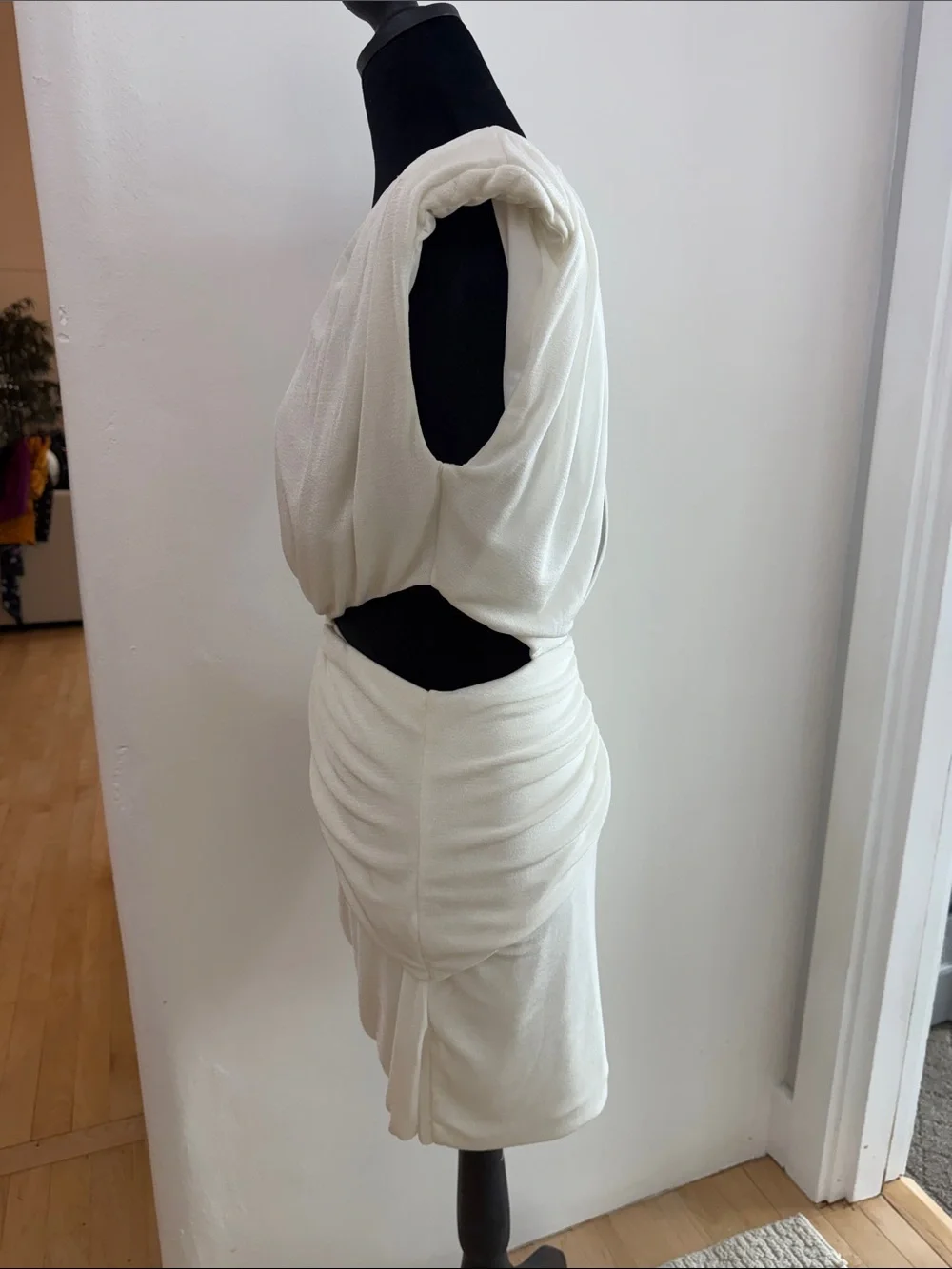 White Draped Mini Dress with Side Cutout